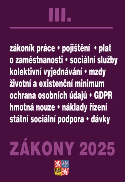 E-kniha Zákony III / 2025 - Zákoník práce, Pojištění, Sociální služby